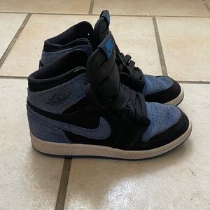 Air Jordan 1s Kids Black and Blue High-Top Sneakers